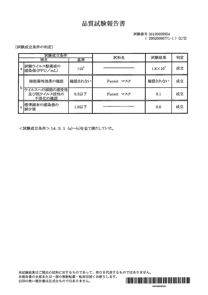 ISO18184抗ウイルス性不織布使用